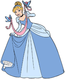 Cinderella with birds carrying pink ribbon