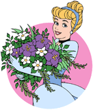 Cinderella holding a bouquet of flowers