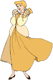Cinderella trying on a gold dress