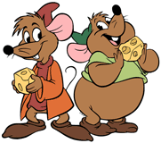 Jaq and Gus eating swiss cheese
