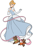 Cinderella and Jaq and Gus running with a ribbon