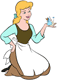 Cinderella holding a mouse in her hand