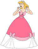 Cinderella in her pink dress laughing
