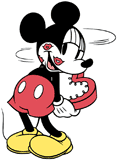 Classic Mickey Mouse hiding a box of chocolates behind his back
