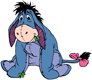 Eeyore holding four-leafed clover in his mouth