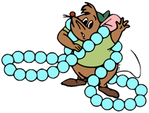 Gus tangled in Cinderella's pearl necklace