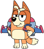 Bingo wearing a jetpack