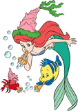 Ariel, Flounder and Sebastian wearing New Year's hats