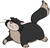 Lucifer walking off in a huff with his eyes closed