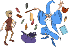 Merlin packing his books with Wart