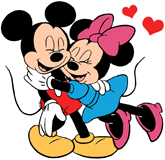 Mickey and Minnie Mouse hugging