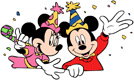 Mickey and Minnie Mouse dressed up for a party