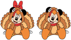 Mickey and Minnie Mouse dressed as Thanksgiving turkeys