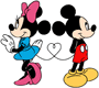 Mickey, Minnie standing back to back with their tails entwined in the shape of a heart