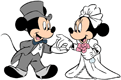 Groom Mickey, bride Minnie's wedding day