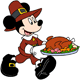 Mickey Mouse holding a Thanksgiving turkey