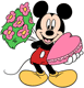 Mickey Mouse with a bouquet and a box of chocolates