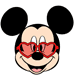 Mickey Mouse wearing rosy heart-shaped glasses