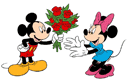 Mickey offering Minnie roses bouquet