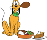 Pluto holding a turkey leg on Thanksgiving