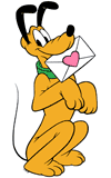 Pluto holding a Valentine card in his mouth