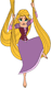 Rapunzel hanging from her hair