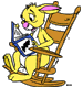 Rabbit reading in rocking chair
