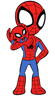 Spidey with spider robot TRACE-E on his shoulder