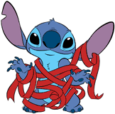 Stitch wrapped up in Valentine's Day ribbon