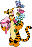 Tigger holding flowers and chocolate for Valentine's Day