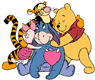Winnie the Pooh, Piglet, Tigger, Eeyore group hug