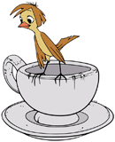 Wart as a bird sitting on a teacup