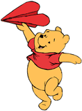 Winnie the Pooh running with a paper plane heart