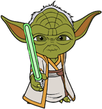 Yoda posing with his lightsaber
