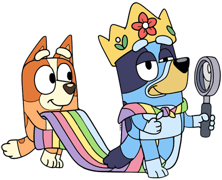 Bingo holding Queen Bluey's train