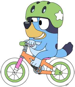Bluey riding a bicycle
