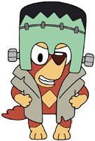 Rusty wearing a Frankenstein's monster costume