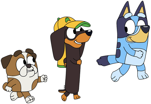 Bluey, Snickers and Winton on a hike