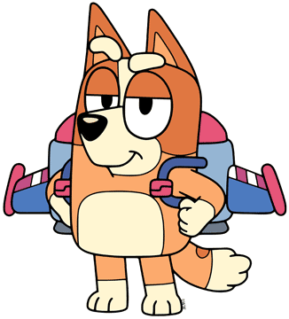 Bingo wearing a jetpack