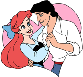 Ariel and Eric dancing against a heart backdrop
