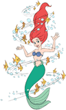 Ariel surrounded by swimming fish