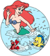 Ariel, Flounder, Sebastian splashing in the water