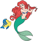 Ariel combing her hair with Flounder