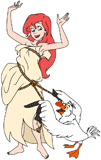 Scuttle helping Ariel tie her beach canvas dress