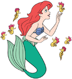 Ariel greeting seahorses