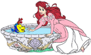 Ariel, Flounder, Sebastian in pool