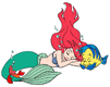 Ariel, Flounder, Sebastian napping