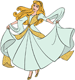 Aurora twirling in a gold dress