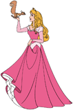 Princess Aurora in pink greeting a squirrel