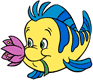 Flounder holding a flower in his mouth